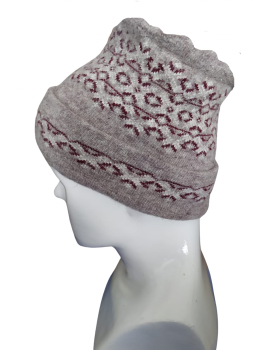 Angora wool diamond design cap brown